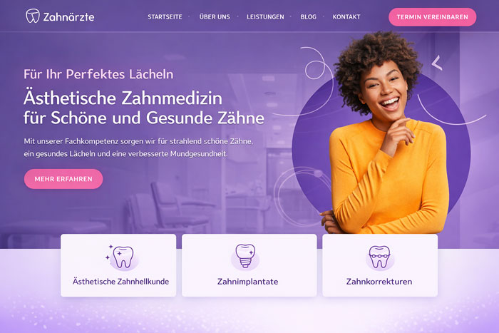 Webseite für ästetische Zanhmedizin